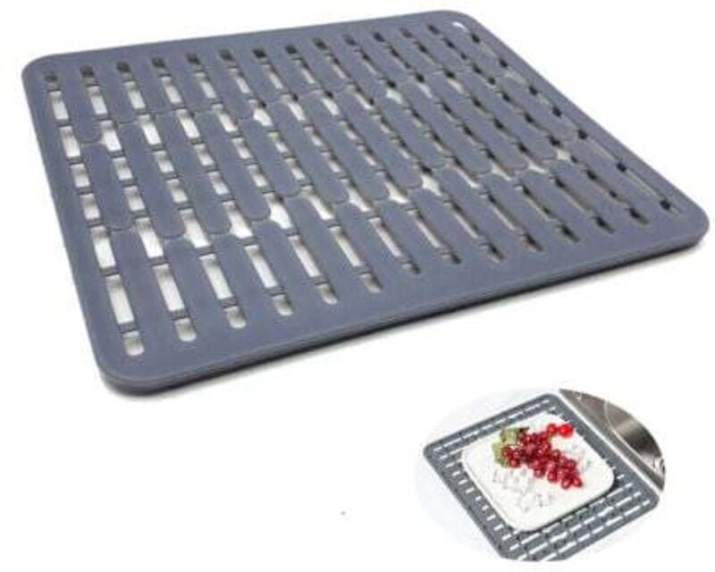 Tigrezy - 32,5 x 28,7 x 1,1 cm, grau – Spülbeckenmatte oder Spülbeckenschutz aus Silikon – kleine Größe