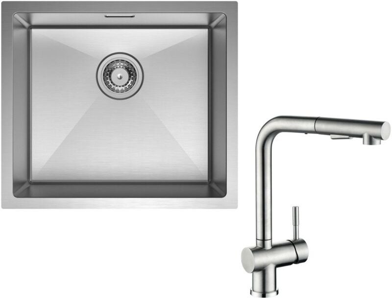 Unterbauspüle mit 1 Becken 50×44CM Edelstahlspüle Gebürstete + Küchenarmatur mit 2 Strahlarten Gebürstete ausziehbarer S...