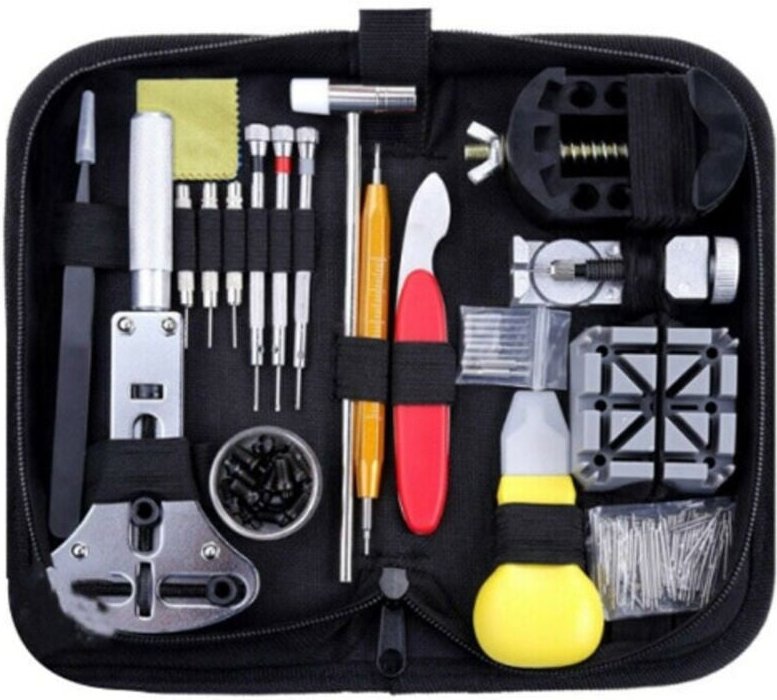 151-teiliges professionelles Uhrenreparaturset, inklusive verstellbarem Gehäuseöffner, Armbandstanzer, Federstegwerkzeug...