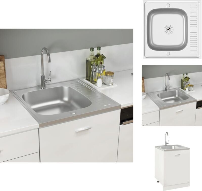 Küchenspülen & Spülbecken - Living Spüle mit Abtropffläche Set Silbern 600x600x155 mm Edelstahl - Silber
