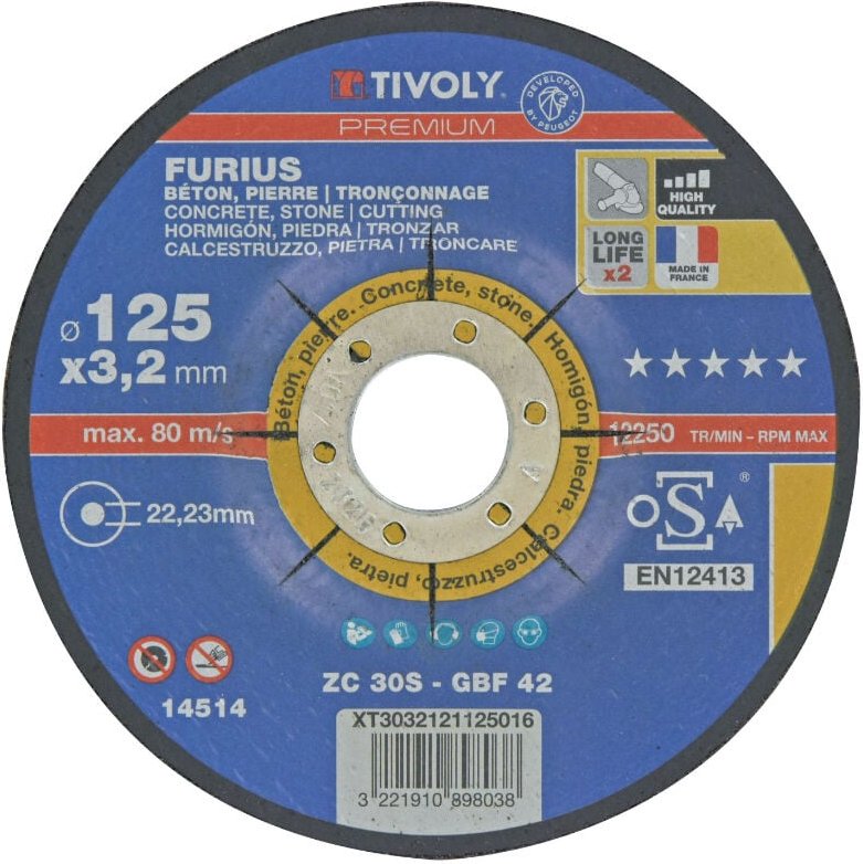 Trennscheibe FURIUS - für Materialien / Ø: 125 / Ep: 3.2 TIVOLY - XT3032121125016