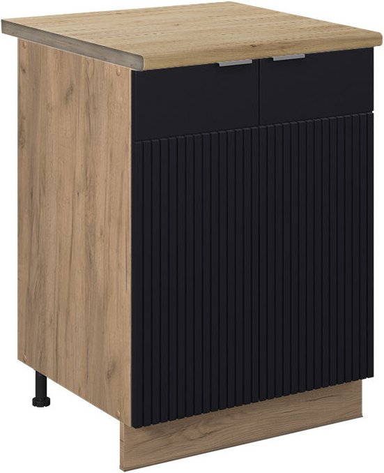 Küchenunterschrank Fame-Line, Schwarz gestreift, 60 cm , AP Eiche, Vicco