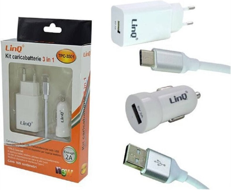 Trade Shop Traesio - Trade Shop - 3-in-1-Ladegerät-Set, Auto-Ladeadapter, Netzwerkkabel, USB-Typ c, TPC-3301 -