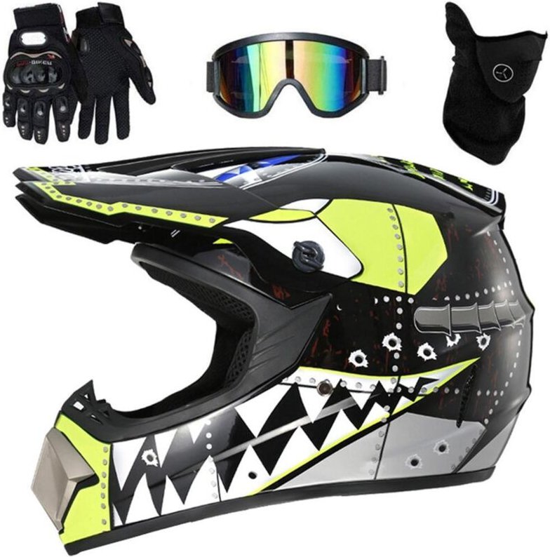 Eosnow Motocross Helm Full Face Off Road Elektro Dirt Bike Motorrad Mountain mit Schutzbrille Handschuhe Abdeckung