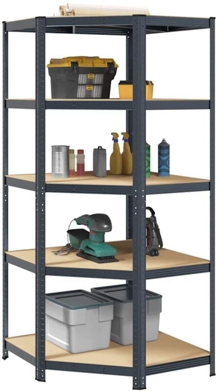 Eckregal mit 5 Böden Anthrazit Stahl & Holzwerkstoff Vidaxl