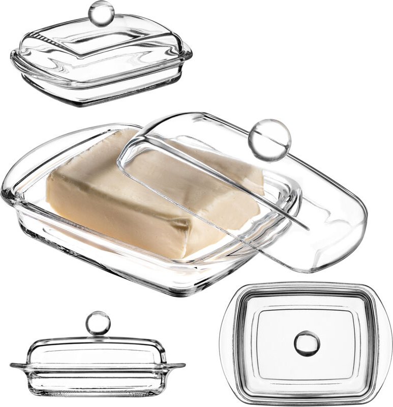 Kadax - Butterdose aus Glas, rechteckige Butterglocke mit Deckel und Griff