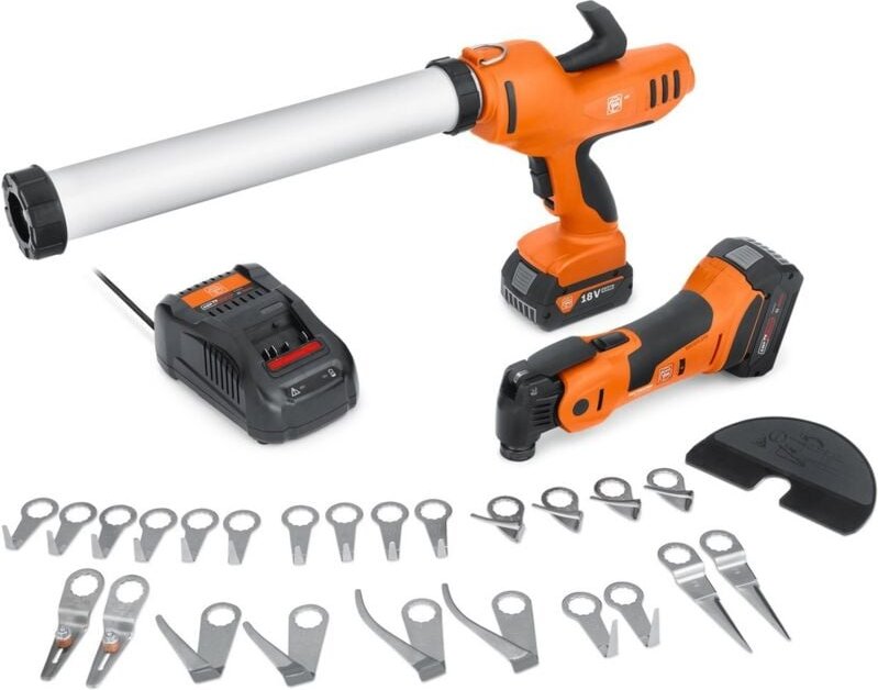 Fein - Akku-Kartuschenpresse und Akku-MultiMaster akp 18-600 as Autoglaser-Set top, 2x 4,0 Ah und Ladegerät