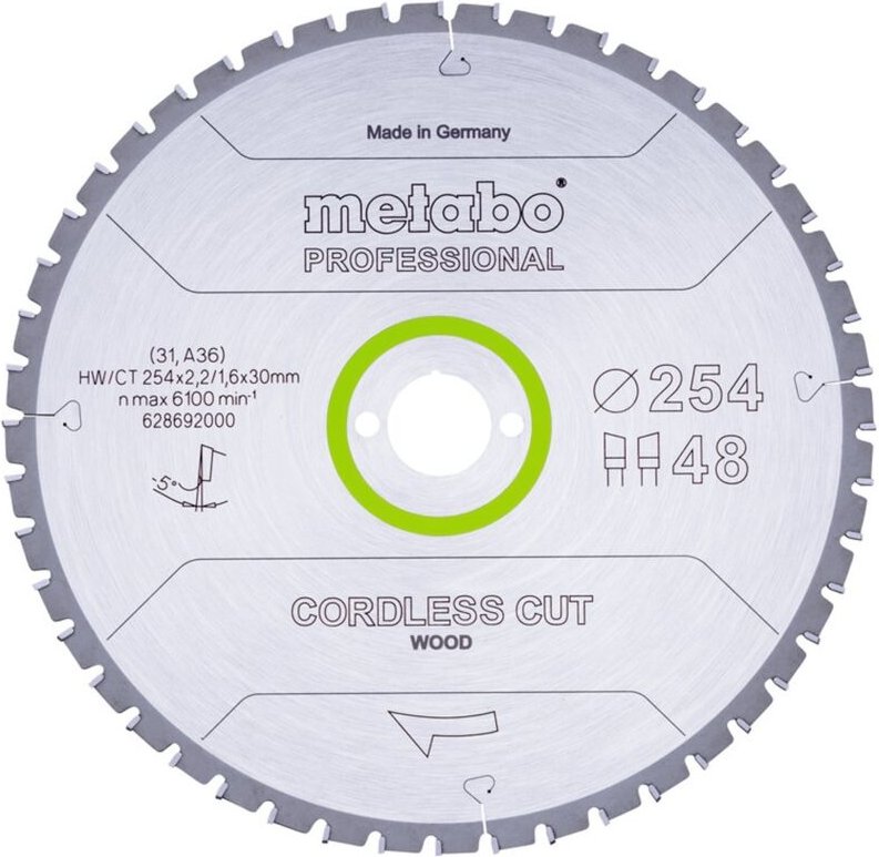 Sägeblatt cordless cut wood - professional, 254x30 Z48 wz 5°neg - Metabo