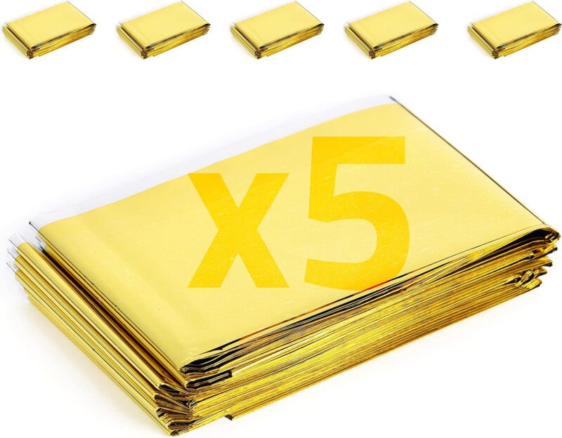 Survivaldecke 5er Pack Notfalldecke 210x160cm Wiederverwendbare Thermodecke gegen Kälte und Hitze für Outdoor Survival M...