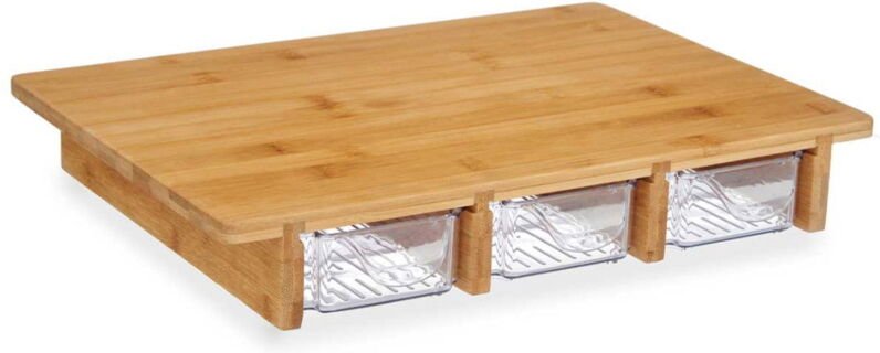 Bambus Schneidebrett mit drei Behältern, 28 x 40 x 6 cm