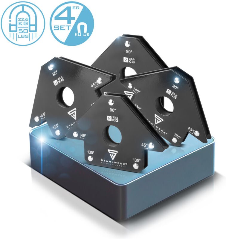 STAHLWERK Magnet-Schweißwinkel 4er Set 22,6 kg 50 lbs praktischer Schweißmagnet