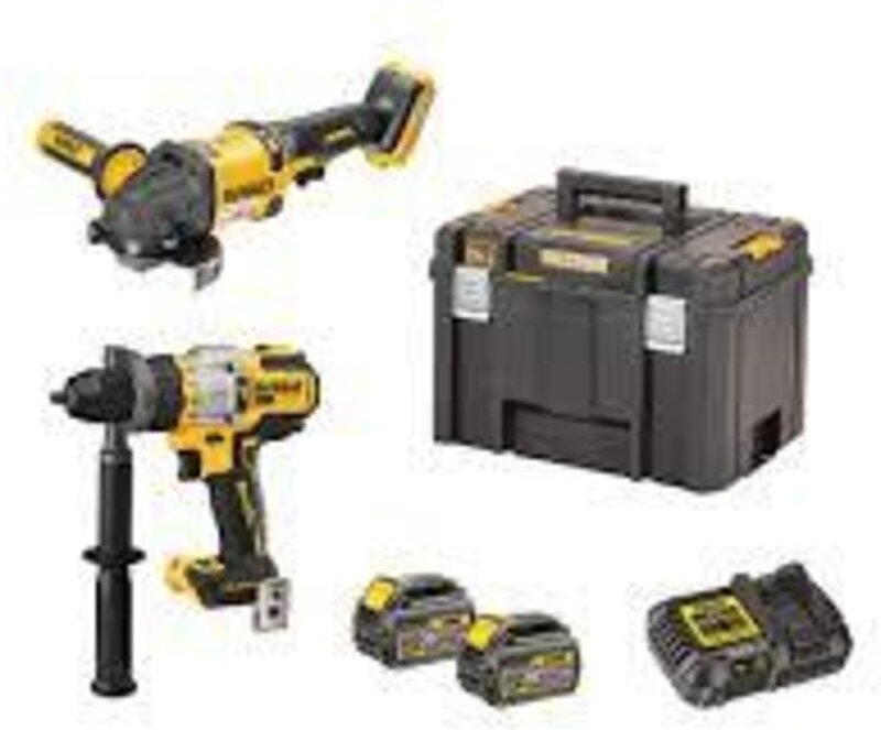 Dewalt - Akku-Maschinen-Set DCK2016T2T, 54 Volt: DCD999 + DCG418, 2x 108 Wh und Ladegerät in tstak