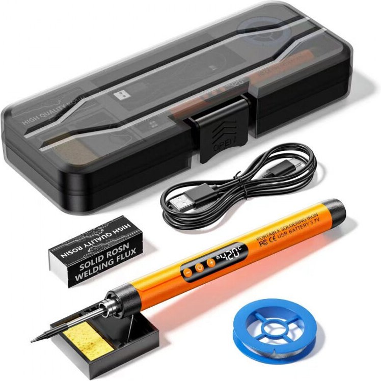 Kabelloses Lötkolben-Set, wiederaufladbar über USB, LCD-Display, einstellbare Temperatur 330–450 °C, mit Lötpaste, profe...