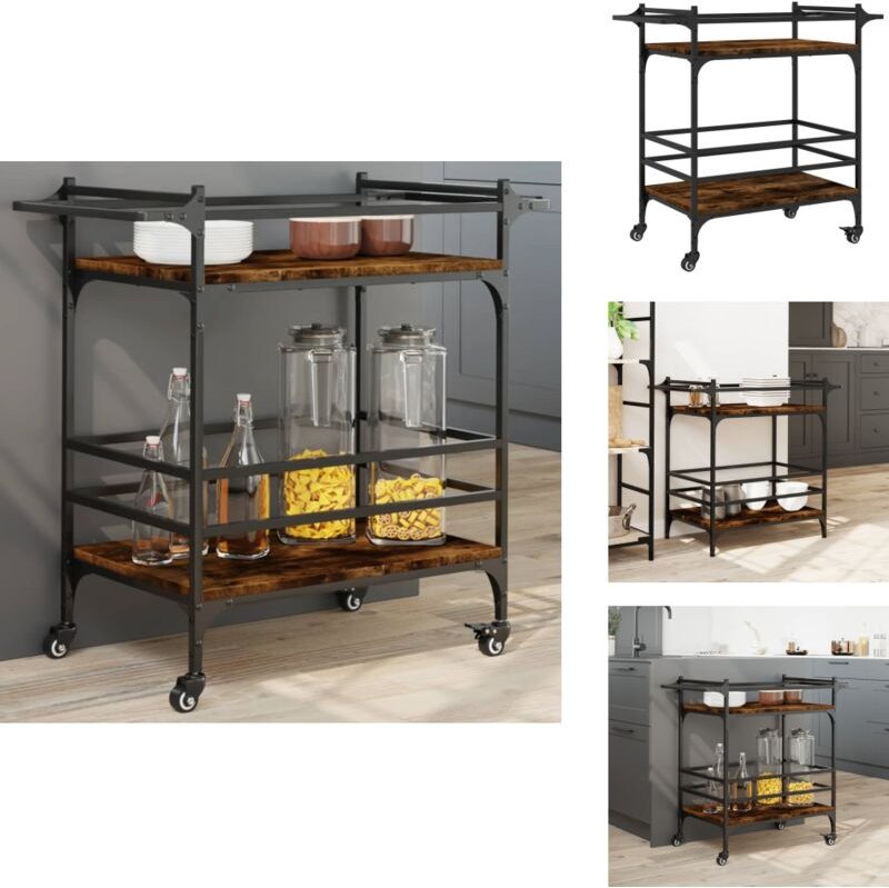 Küchenwagen Räuchereiche 82x40x78,5 cm Holzwerkstoff - Küchentisch - Küchenschrank - Kücheninsel - Holztisch - Vintage S...