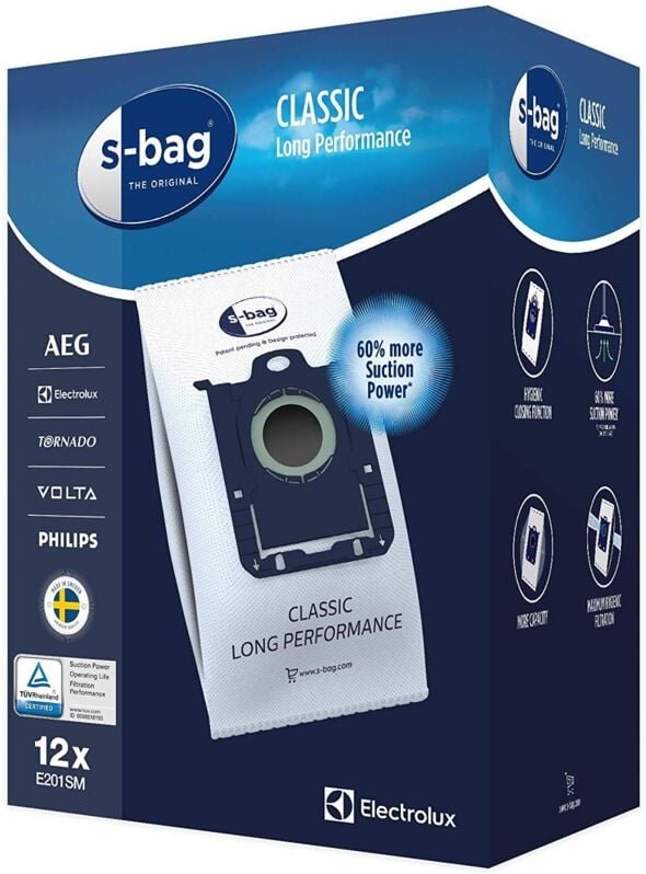 S -Bag Clas E201SM Langes Leistung x12 Pour Aspirateur Electrolux Philips - aeg - Volta - Tornado