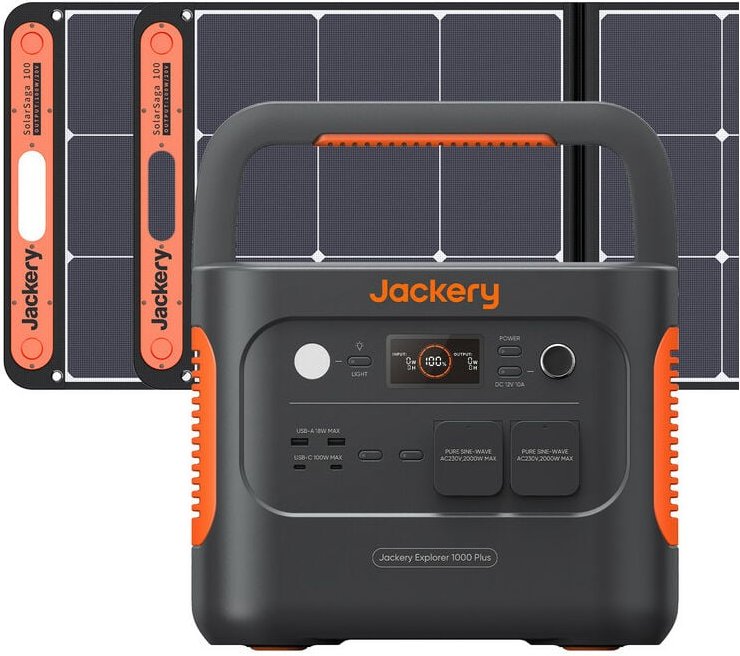 Solargenerator 1000 Plus 200 w, 1264 Wh Tragbares Powerstation mit 2 x 100 w Solarpanel, LiFePO4-Batterie, erweiterbar a...