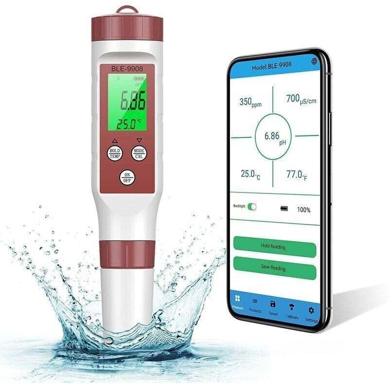 Elektronischer Bluetooth-pH-Meter-Tester 7-1, ATC-Wasserqualitätstester/PH/TDS/EC/ORP/SG (Genauigkeit 0,01), automatisch...