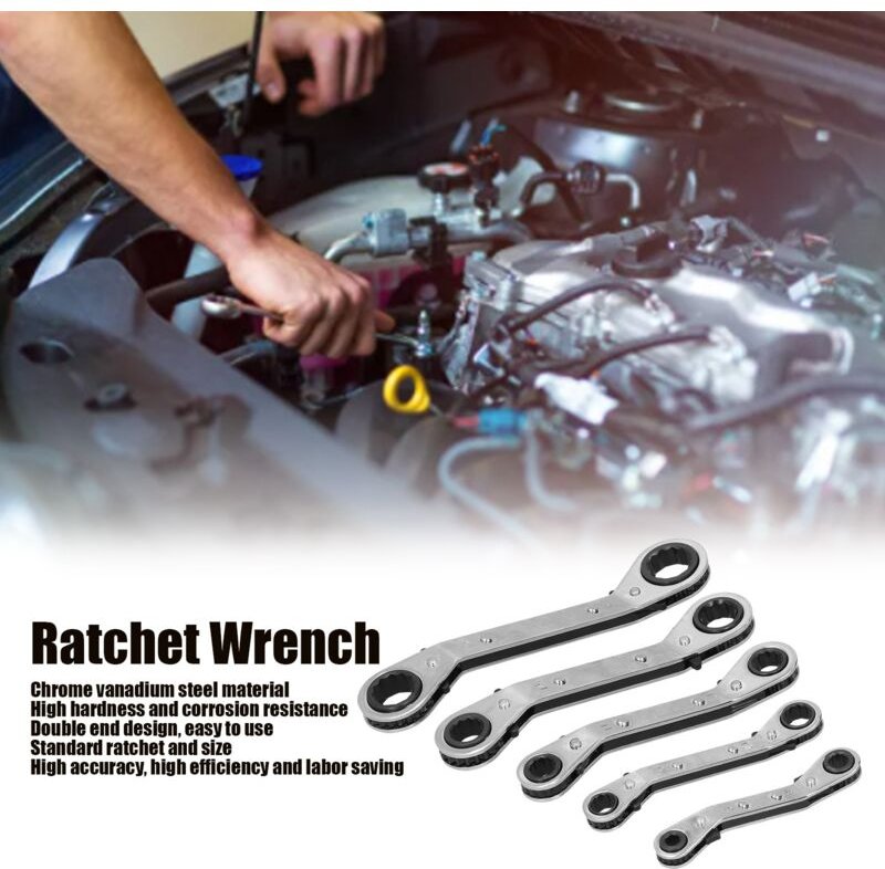 Ej.life - Ratschenschlüssel, 5-teiliger Ratschenschlüssel, Doppelend-Ratschenschlüssel aus Chrom-Vanadium-Stahl, Langes,...
