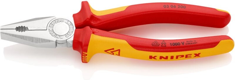Thumbnail - KNIPEX 03 06 200 SB Kombizange isoliert mit Mehrkomponenten-Hüllen, VDE-geprüft verchromt 200 mm