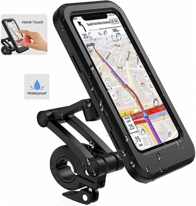 Thumbnail - Supporto per telefono impermeabile per bici, supporto per smartphone per scooter a 360° con copertura antipioggia Suppor...