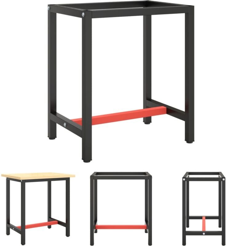 The Living Store - Werkbankgestell Mattschwarz und Mattrot 70x50x79 cm Metall - Tischbeine - Schwarz