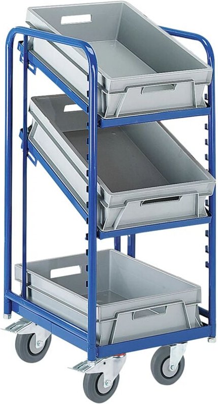 Rollcart Eurokastenwagen inkl. 3 Kästen in grau mit 2 offenen neigbaren Ladeflächen 410x620mm