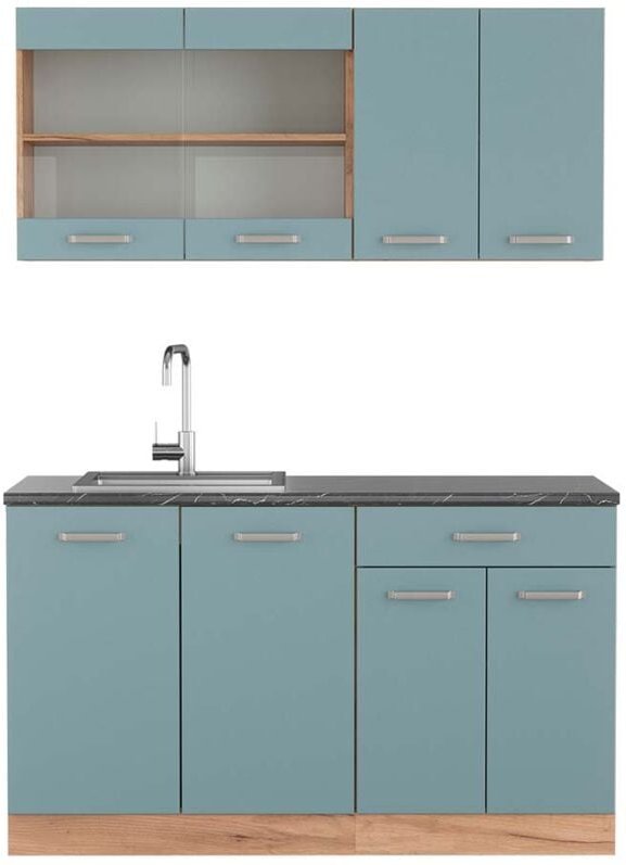 Vicco - Singleküche R-Line, Blau-Grau/Goldkraft Eiche, 140 cm , ap Anthrazit