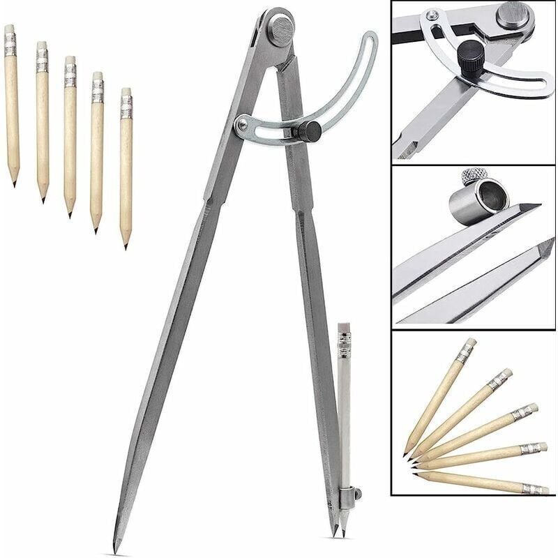 300 mm/12 Zoll Spitzkompass, großer Markierungsstift mit Stifthalter zum Zeichnen von Kreisen, Tischlerei, Metall- und L...