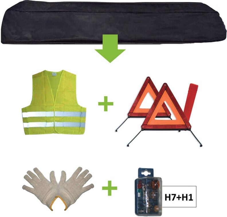 European Tools - schwarze tasche notfallset + mk H7+H1 + weste + triang. + handschuhe JBM52783
