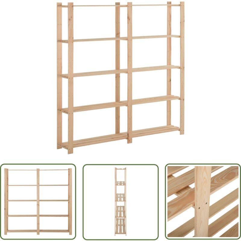 Lagerregal mit 5 Böden 170x28,5x170 cm Massivholz Kiefer - Holzregal - Regal Aus Kiefer - Industrieregals - Lagerräumlic...