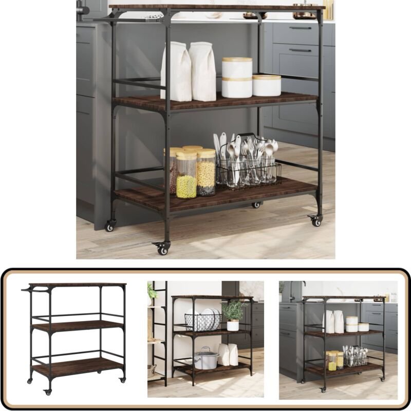 Küchenwagen Braun Eichen-Optik 100,5x50x105 cm Holzwerkstoff - Küchenwagen - Holzwerkstoff - Esstisch - Küchentisch - Re...