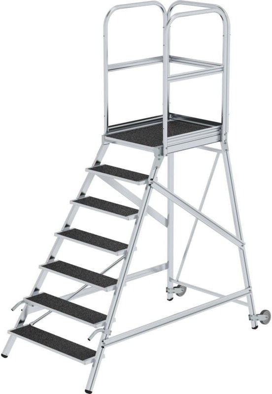 Günzburger Steigtechnik - Podesttreppe einseitig begehbar mit Rollen & Griffen Korrundbeschichtung R13 7 Stufen - 055107