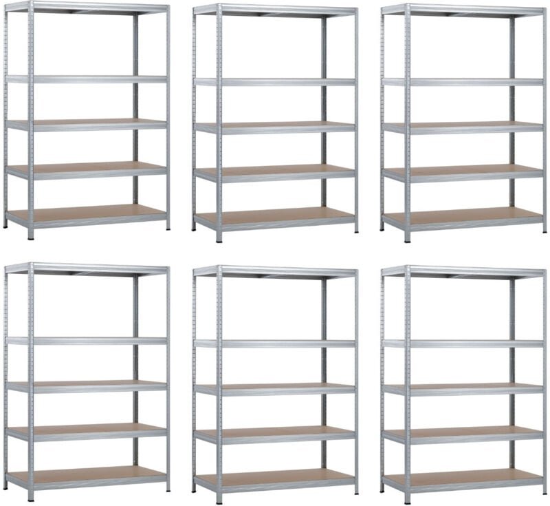Thinia Home - 6er-Pack modulare Metallregale mit 5 Böden, 1250kg, Silber, 120x60x180cm, 7house