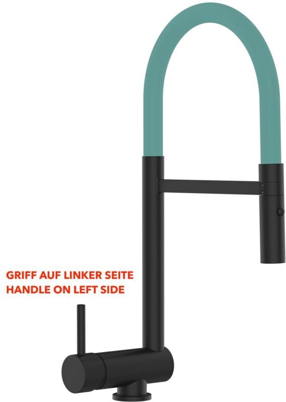 Thumbnail - Unterfenster Wasserhahn Vorfenster Umklappbar 6 cm Schwarz Matt Küchenarmatur mit 360 schwenkbarem Türkis Auslauf und ab...