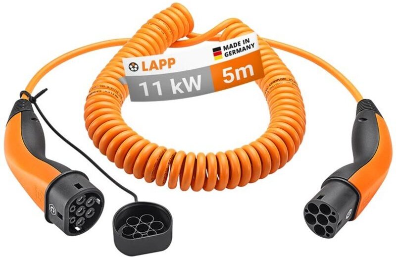 Thumbnail - Spiral-Ladekabel Typ 2, bis zu 11 kW, 5 m, orange, (5555936025) 20 A, 3-phasig, zum Laden von Hybrid- und Elektroautos m...