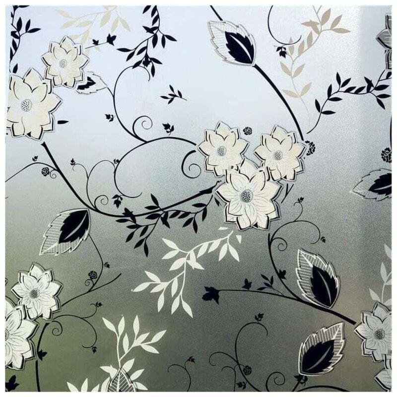 Fensterfolie mit Blumenmotiv, Anti-Peep-Verdunkelung, 44,5 x 200 cm, elektrostatische Fensterfolie mit Blumenmotiv