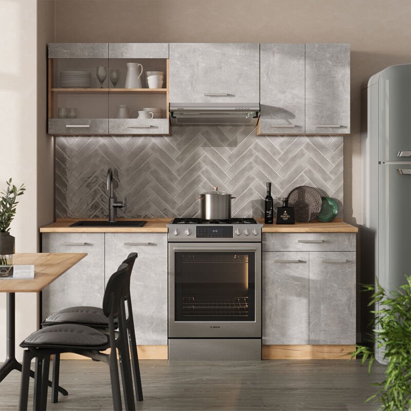 Thumbnail - Vicco - Küchenzeile R-Line, Beton/Goldkraft Eiche, 200 cm , ap Marmor