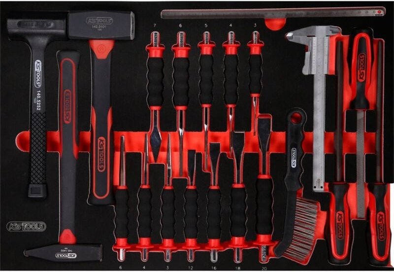 Hammer- / Meißel- / und Feilen-Satz in Schaumstoffeinlage, 21-tlg