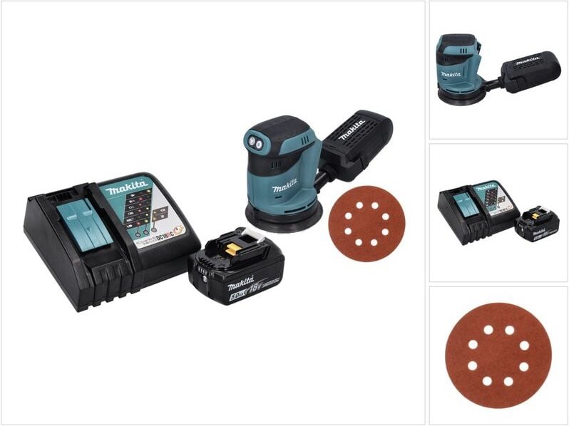 Thumbnail - Dbo 180 RT1 Akku Exzenterschleifer 18 v 125 mm + 1x Akku 5,0 Ah + Ladegerät + 50x Schleifpapier k 320 - Makita