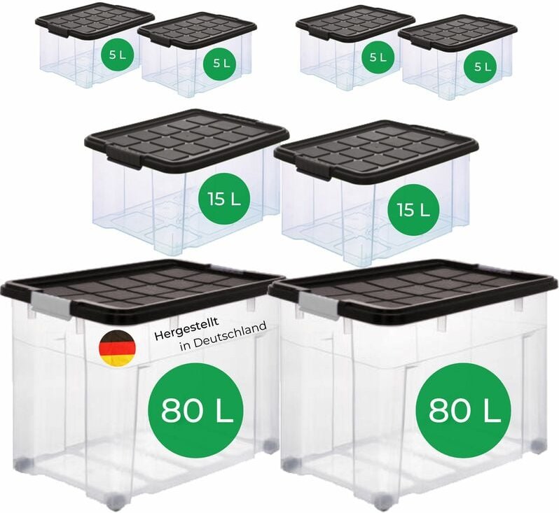 Aufbewahrungsbox Aufbewahrungsbox mit Deckel 2x80 l + 2x 15L + 4x 5L - Novatool