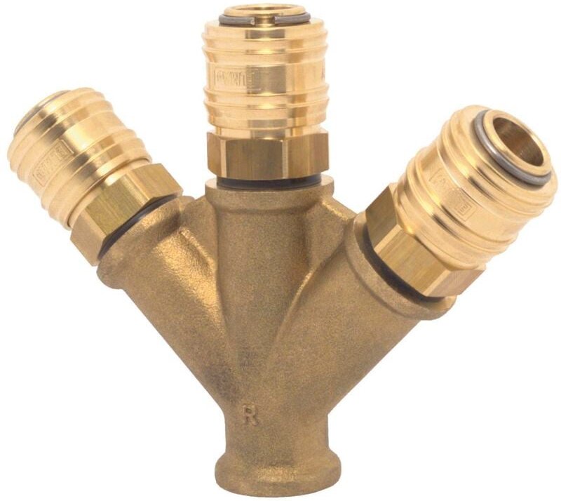 Druckluft Verteiler Messing mit ig 3/8' und 3 Euro Kupplungen