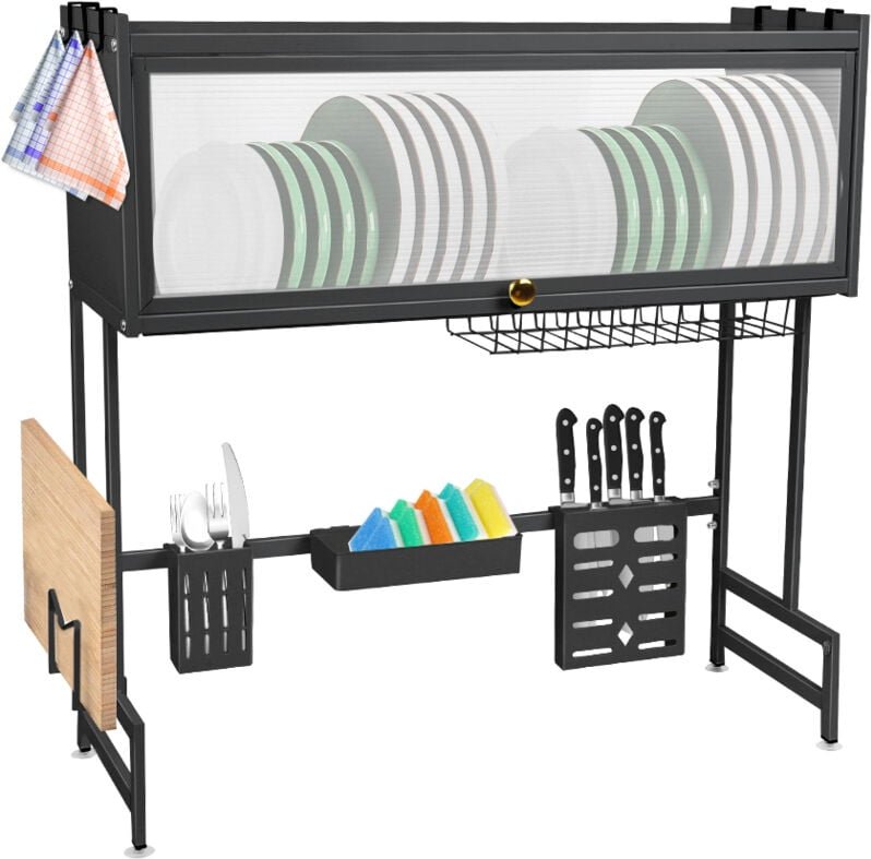 Abtropfgestell über der Spüle Ablage über der Spüle Aufbewahrungsorganisator 65x30x78cm Schwarz
