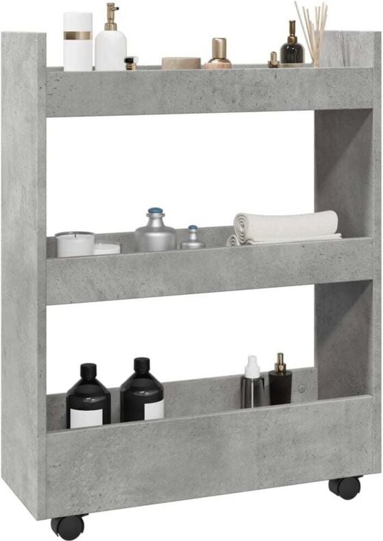 Aufbewahrungswagen Schmal 3 Etagen Betongrau Holzwerkstoff Vidaxl