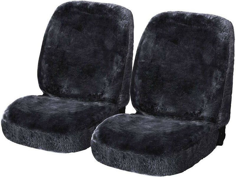 WOLTU Lammfellbezug 2er Set Auto Vordersitzbezug Echtlammfell 1.8 cm Dicke dunkelgrau