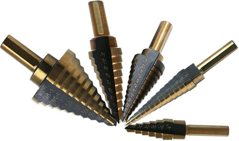 Thumbnail - Ahlsen - 5er-Set Stufenbohrer, Stufenbohrer mit Titanbeschichtung für Stahl, Holz, Kunststoff, Messing, Aluminium, PVC-b...