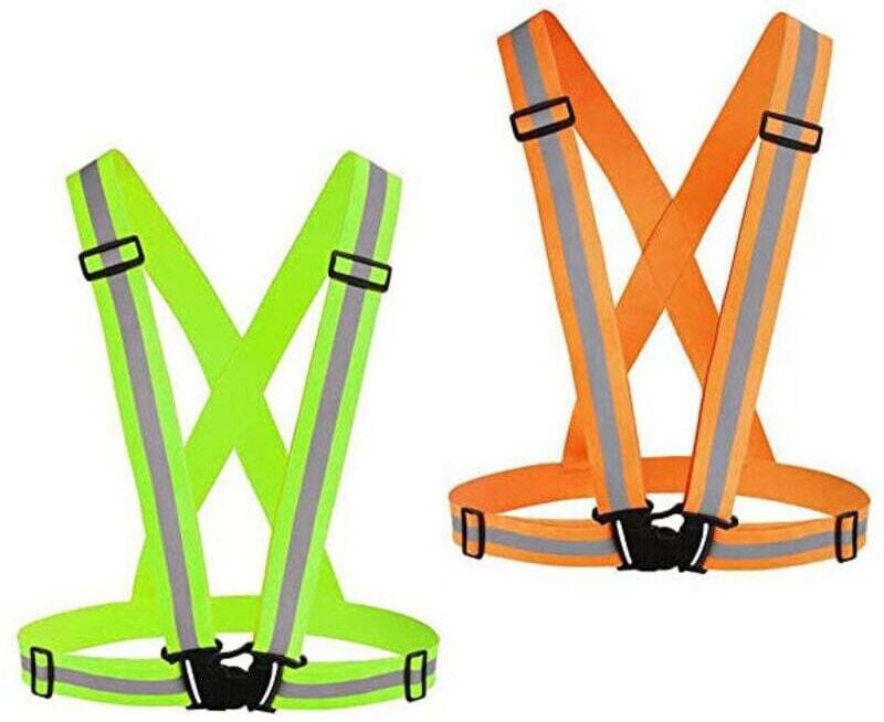 2er-Set Reflektorwesten für Laufbekleidung, verstellbare Warnwesten mit hoher Sichtbarkeit – Grün + Orange, von DEBUNS