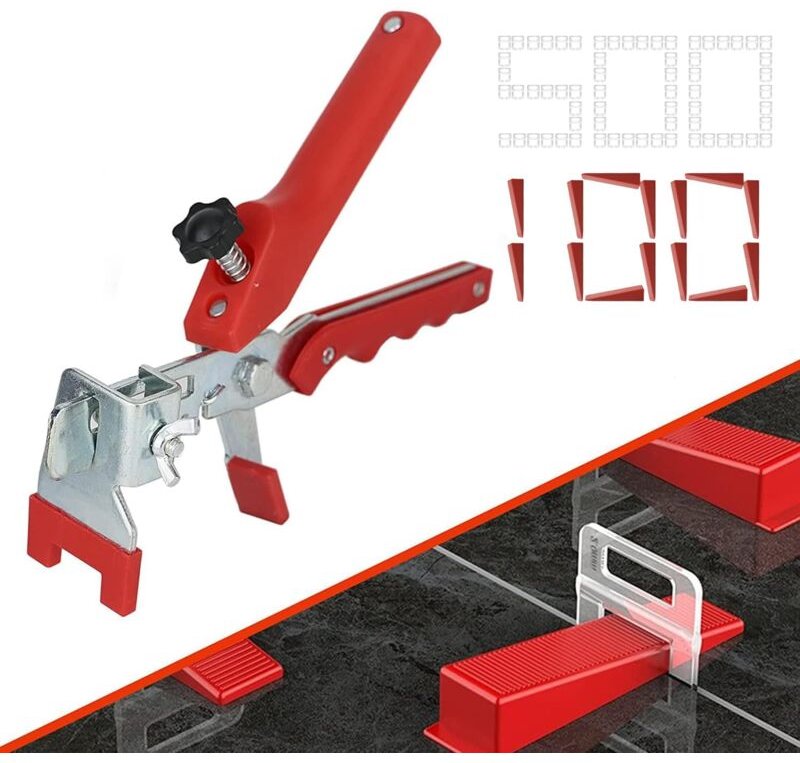 Fliesen-Nivelliersystem, 2 mm Verlegehilfe, 500 Clips + 100 Keile, 1 Zange für Fliesen-Verlegehilfe, Fliesen-Nivellier-S...
