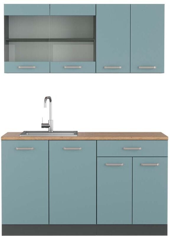 Thumbnail - Vicco - Singleküche R-Line, Blau-Grau/Anthrazit, 140 cm , ap Eiche