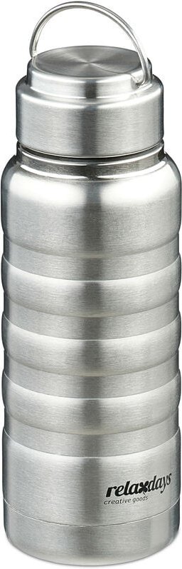Trinkflasche Edelstahl, 400 ml, auslaufsicher, Kalt- & Heißgetränke, Vakuum Isolierflasche, outdoor, silber - Relaxdays