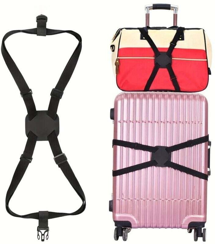 Cinghie per bagagli regolabili, cinghia per borsa da viaggio in nylon, cinghia elastica nera con fibbia a sgancio latera...